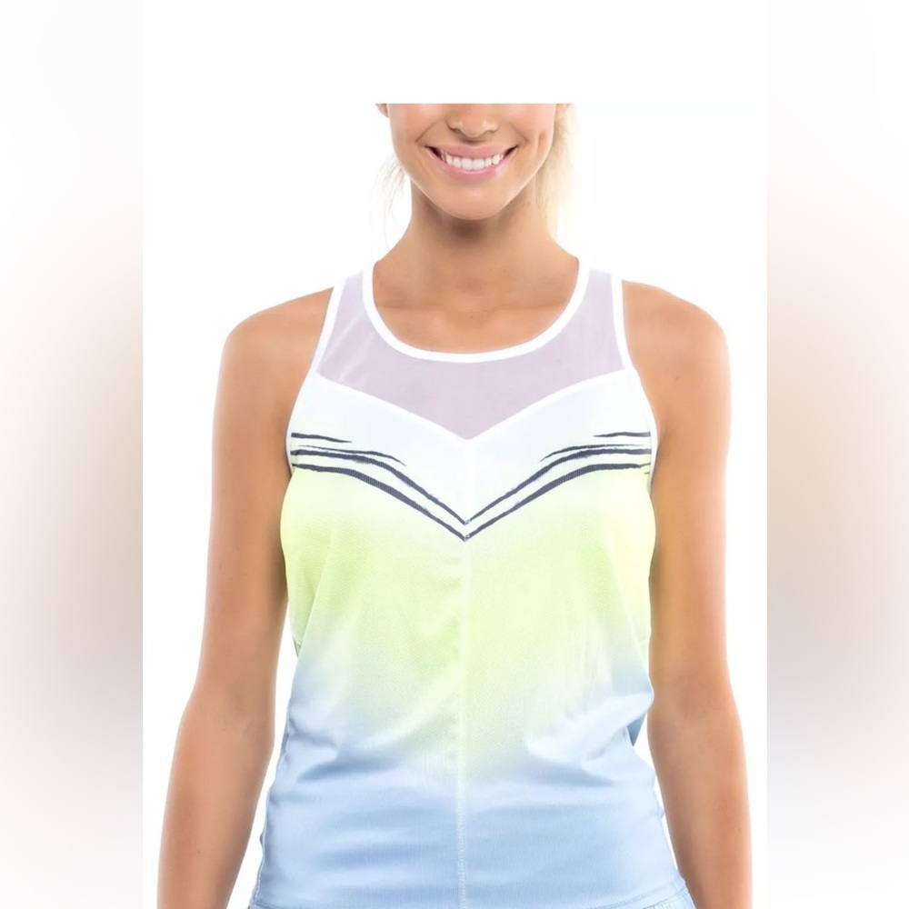 Lucky in Love Ombre Mesh Panel Tank Top in White, Yellow, Blue